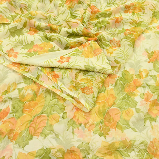 Vintage Saree Ivory Pure Chiffon Silk Printed Sari Craft Fabric Sewing 5Yard Soft quilting crafting dress making