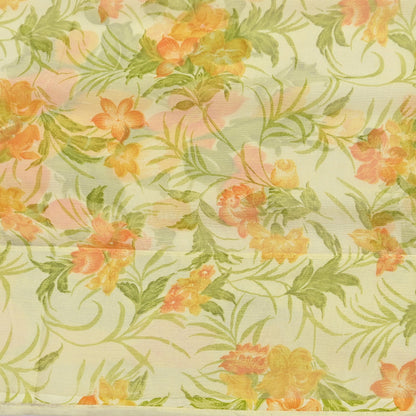 Vintage Saree Ivory Pure Chiffon Silk Printed Sari Craft Fabric Sewing 5Yard Soft quilting crafting dress making