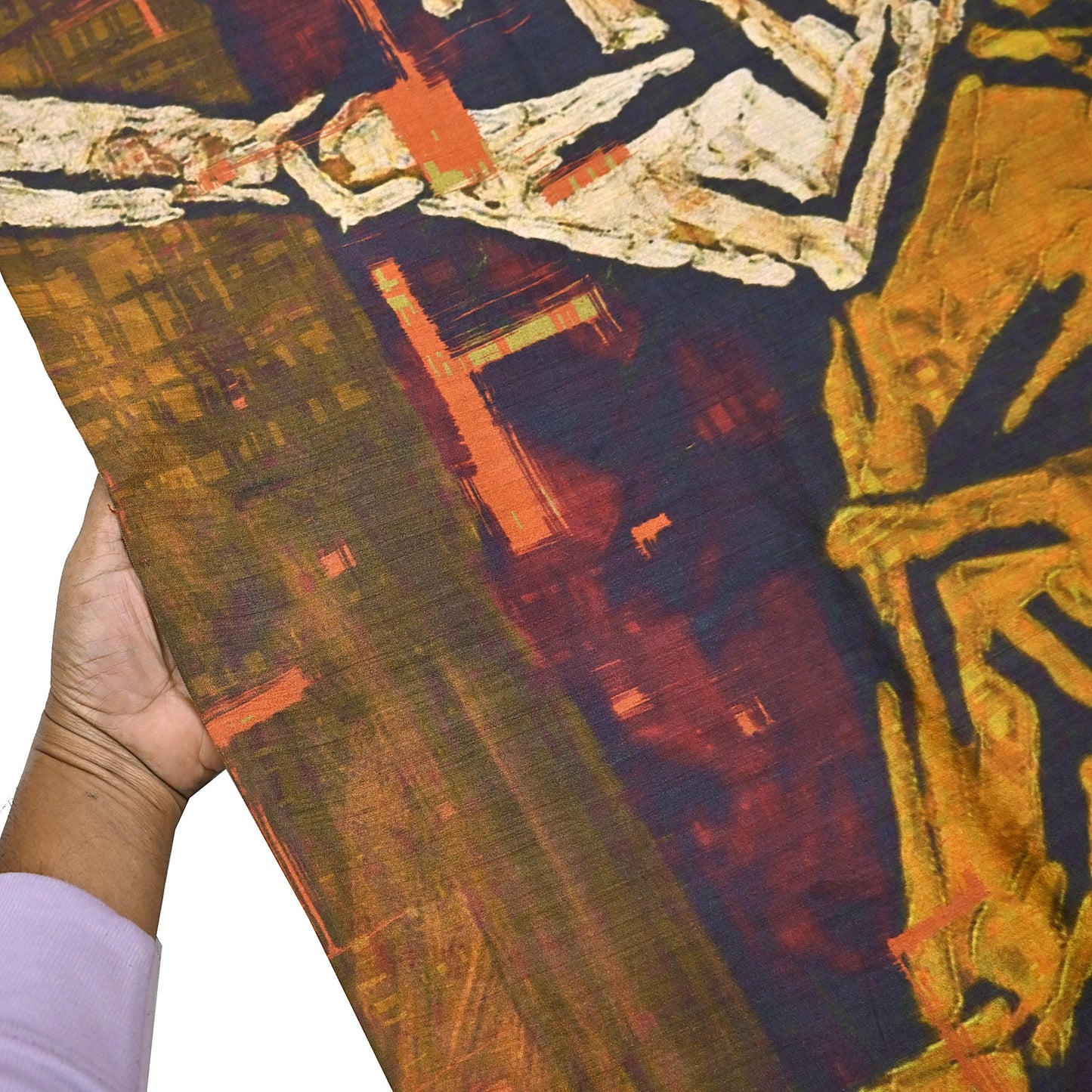 Indian Vintage Orange Saree Pure Khadi Silk Handloom Printed Sari Fabric 5yd Ethnic Wear Sari Floral Designs Dress making Crafting