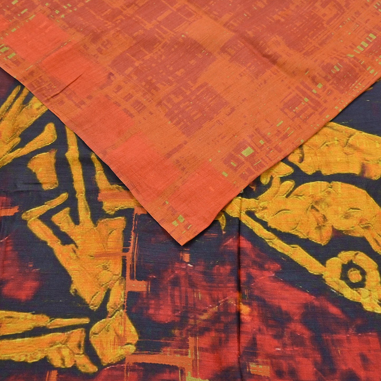 Indian Vintage Orange Saree Pure Khadi Silk Handloom Printed Sari Fabric 5yd Ethnic Wear Sari Floral Designs Dress making Crafting