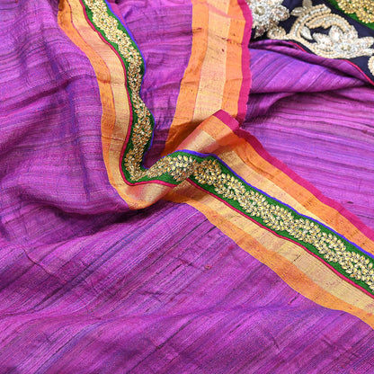 Indian Vintage Purple Saree Pure Khadi Silk Handloom Hand Embroidered Sari Craft Fabric 5yd Ethnic Fringes Dress making Crafting Quilting