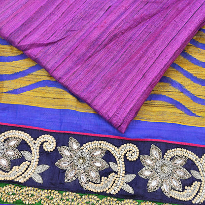 Indian Vintage Purple Saree Pure Khadi Silk Handloom Hand Embroidered Sari Craft Fabric 5yd Ethnic Fringes Dress making Crafting Quilting