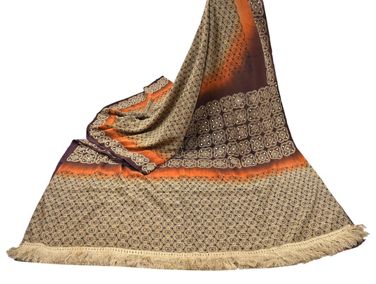 Indian Vintage Sari Beige & Brown Pure Crepe Silk Hand Embroidered Sarees 5yd Sewing Floral Craft Sequins Dress making Crafting Quilting