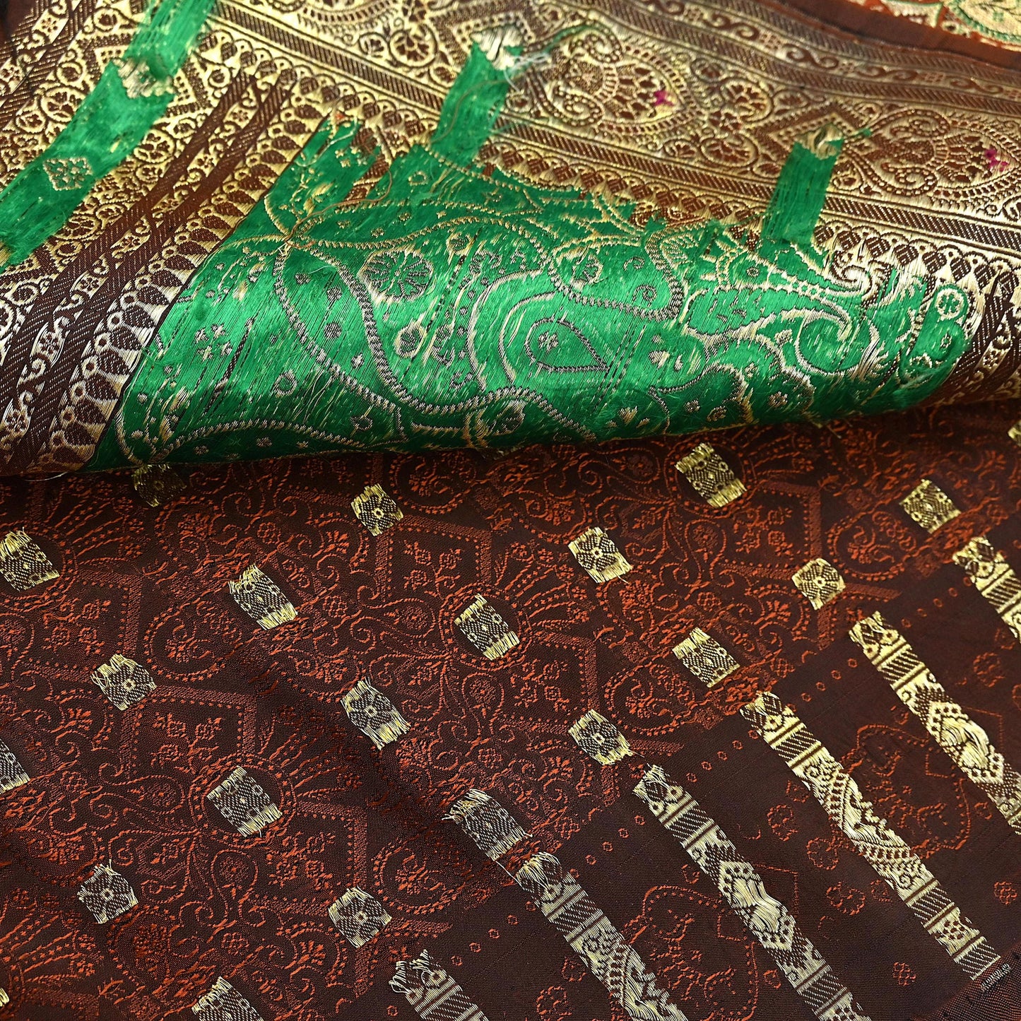 Vintage Rusty Orange Banarasi Silk Saree Pure Satin Silk Handwoven Tanchoi Fabric with Paisley Weave 5 Yard Dressmaking Craft Material