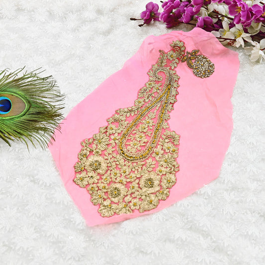 Indian Vintage Pink Pure Georgette Silk Appliques Set of 1 | Hand-Embroidered Floral Patches with Zardozi, Dabka ,for Craft, Journals 16x7"