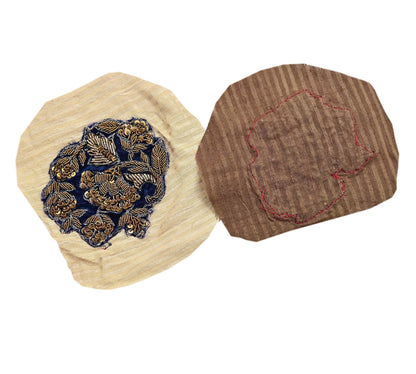 Indian Vintage Blue Velvet Appliques  Set of 9 | Hand-Embroidered Floral Patches with Zardozi, Dabka, for Craft, Journals
