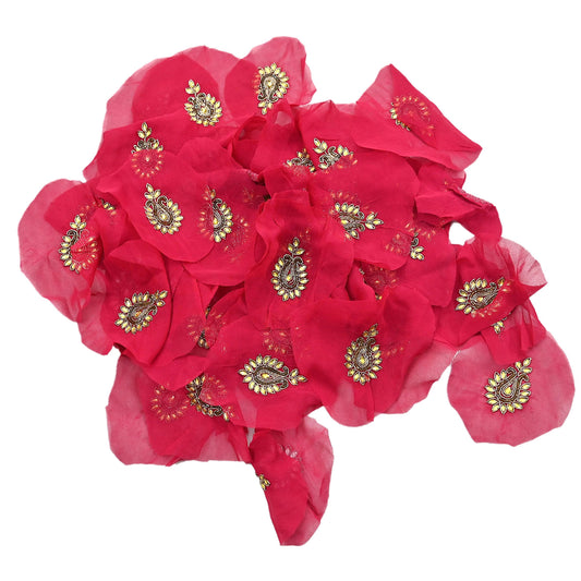 Indian Vintage Pink Pure Georgette Silk Appliques Set of 10 Hand-Embroidered Floral Patches with Zardozi, Dabka ,for Craft, Journals 2x1.2"