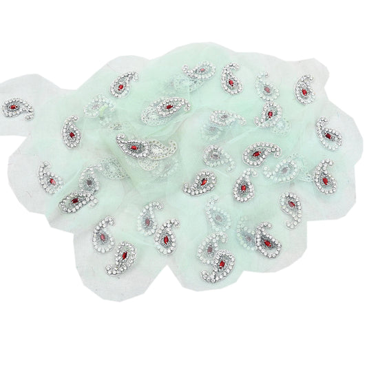 Indian Vintage Green Net Hand-Embroidered Appliques Set of 10, Zardozi, Dabka, Mukesh, Bead Work  Floral Patches for Crafts Journals 1.5x1"