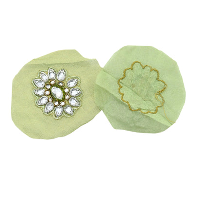 Indian Vintage Green Pure Georgette Silk Appliques Set of 5 Hand-Embroidered Patches with Zardozi, Dabka ,for Craft Journals 2x2"