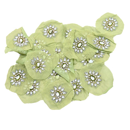 Indian Vintage Green Pure Georgette Silk Appliques Set of 5 Hand-Embroidered Patches with Zardozi, Dabka ,for Craft Journals 2x2"