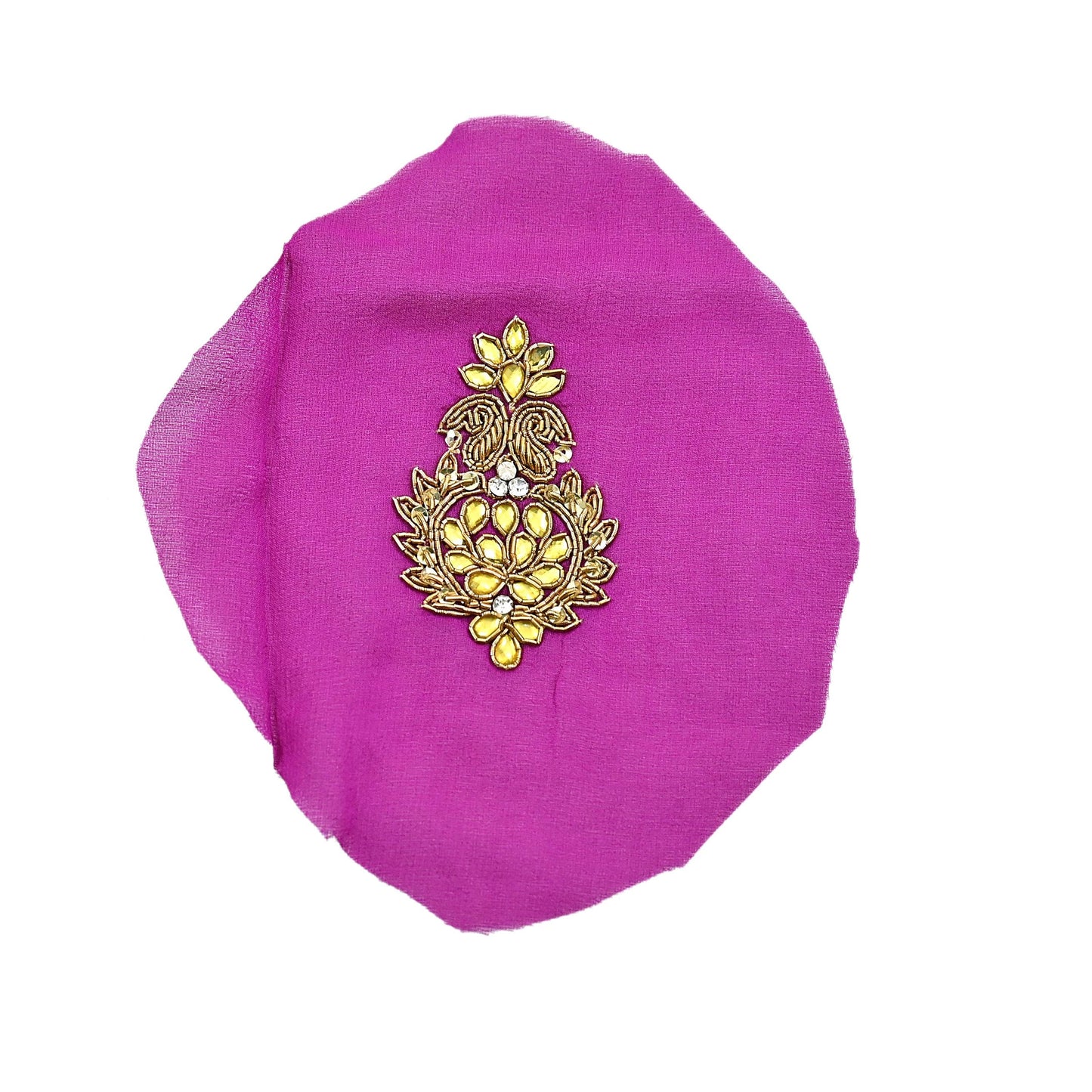 Indian Vintage Purple Pink Pure Georgette Silk Appliques Set of 10 Hand-Embroidered Patches with Zardozi Dabka for Craft Journals 2.5x1.5"