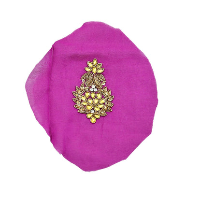 Indian Vintage Purple Pink Pure Georgette Silk Appliques Set of 10 Hand-Embroidered Patches with Zardozi Dabka for Craft Journals 2.5x1.5"