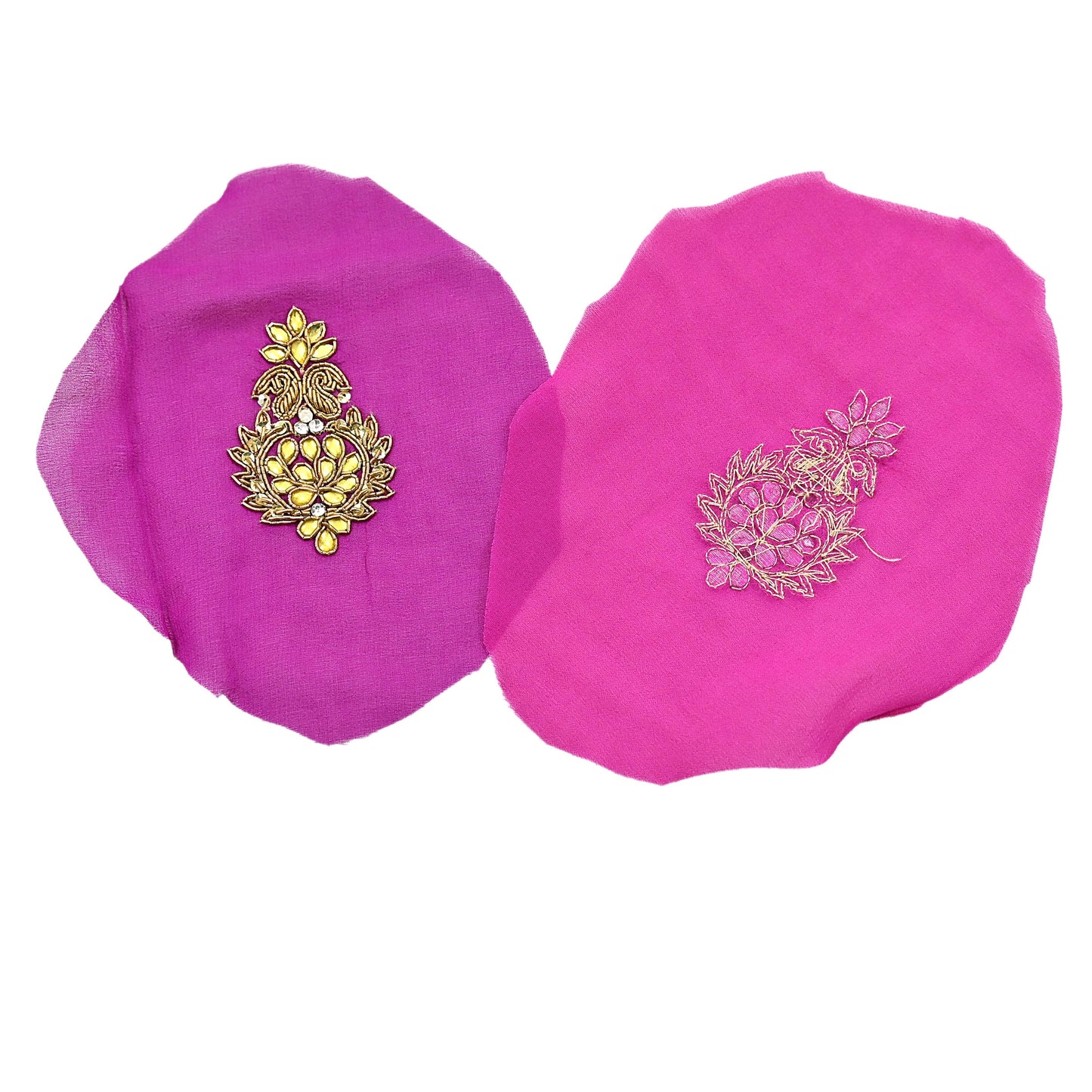 Indian Vintage Purple Pink Pure Georgette Silk Appliques Set of 10 Hand-Embroidered Patches with Zardozi Dabka for Craft Journals 2.5x1.5"