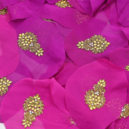 Indian Vintage Purple Pink Pure Georgette Silk Appliques Set of 10 Hand-Embroidered Patches with Zardozi Dabka for Craft Journals 2.5x1.5"