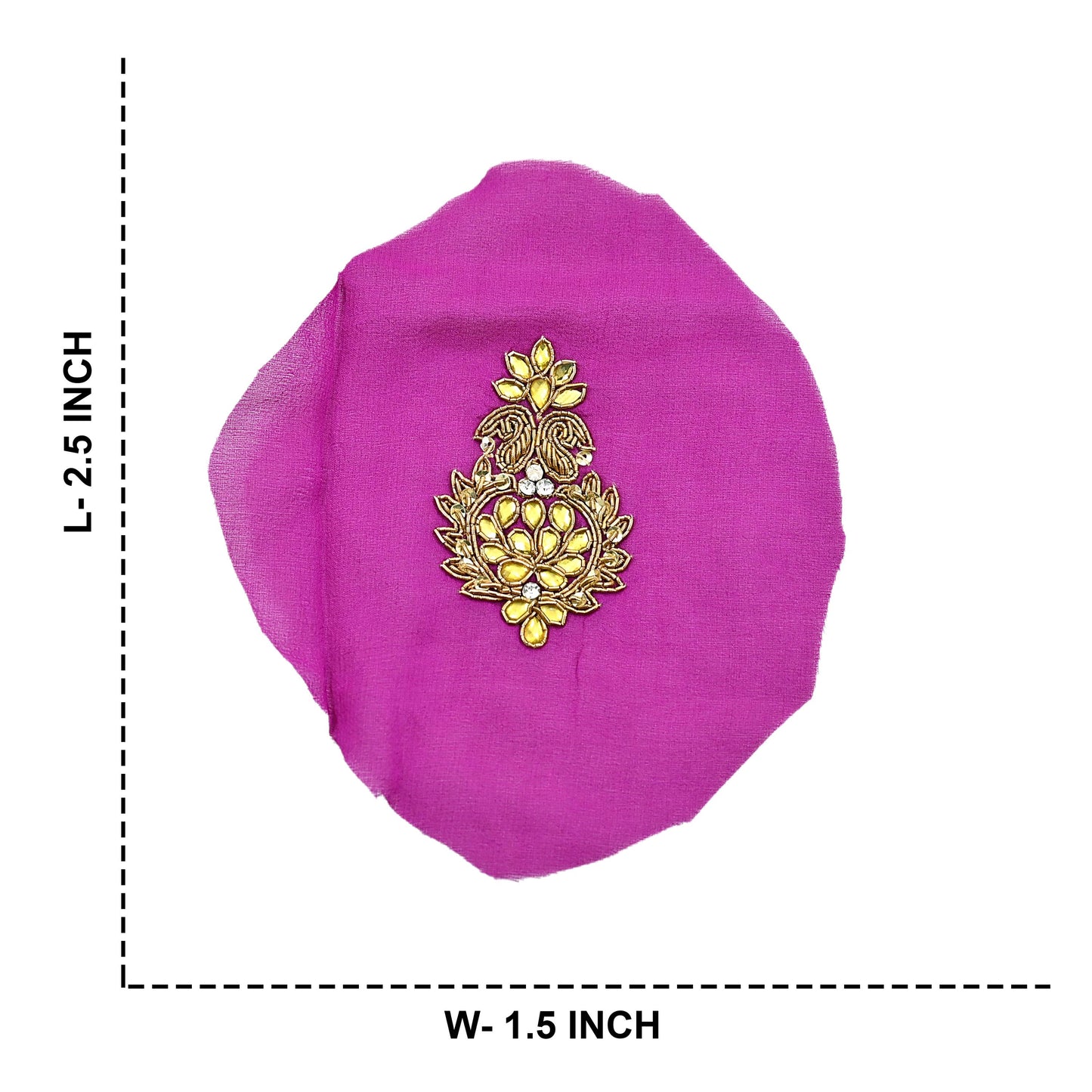 Indian Vintage Purple Pink Pure Georgette Silk Appliques Set of 10 Hand-Embroidered Patches with Zardozi Dabka for Craft Journals 2.5x1.5"