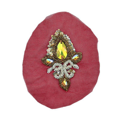 Indian Vintage Red Pure Georgette Silk Appliques Set of 5 Hand-Embroidered Patches with Zardozi, Dabka ,for Craft Journals 3.5x2.5"