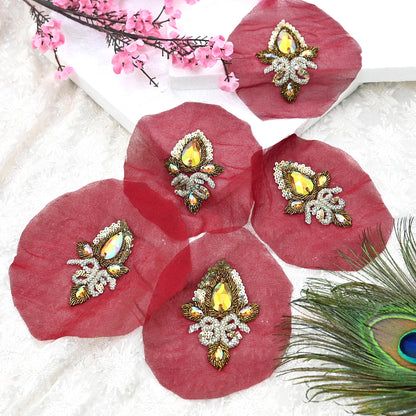 Indian Vintage Red Pure Georgette Silk Appliques Set of 5 Hand-Embroidered Patches with Zardozi, Dabka ,for Craft Journals 3.5x2.5"