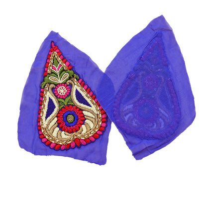 Indian Vintage Purple Georgette Appliques Set of 2 Hand-Embroidered Patches with Zardozi, Dabka ,for Craft Journals 8x4.5"