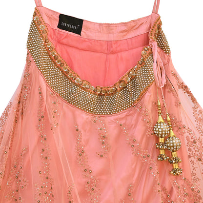 Vintage Peach Sabyasachi Lehenga Skirt Heavy Hand Embroidered Bridal Wear Net Zardozi Work Indian Wedding Outfit Designer Couture