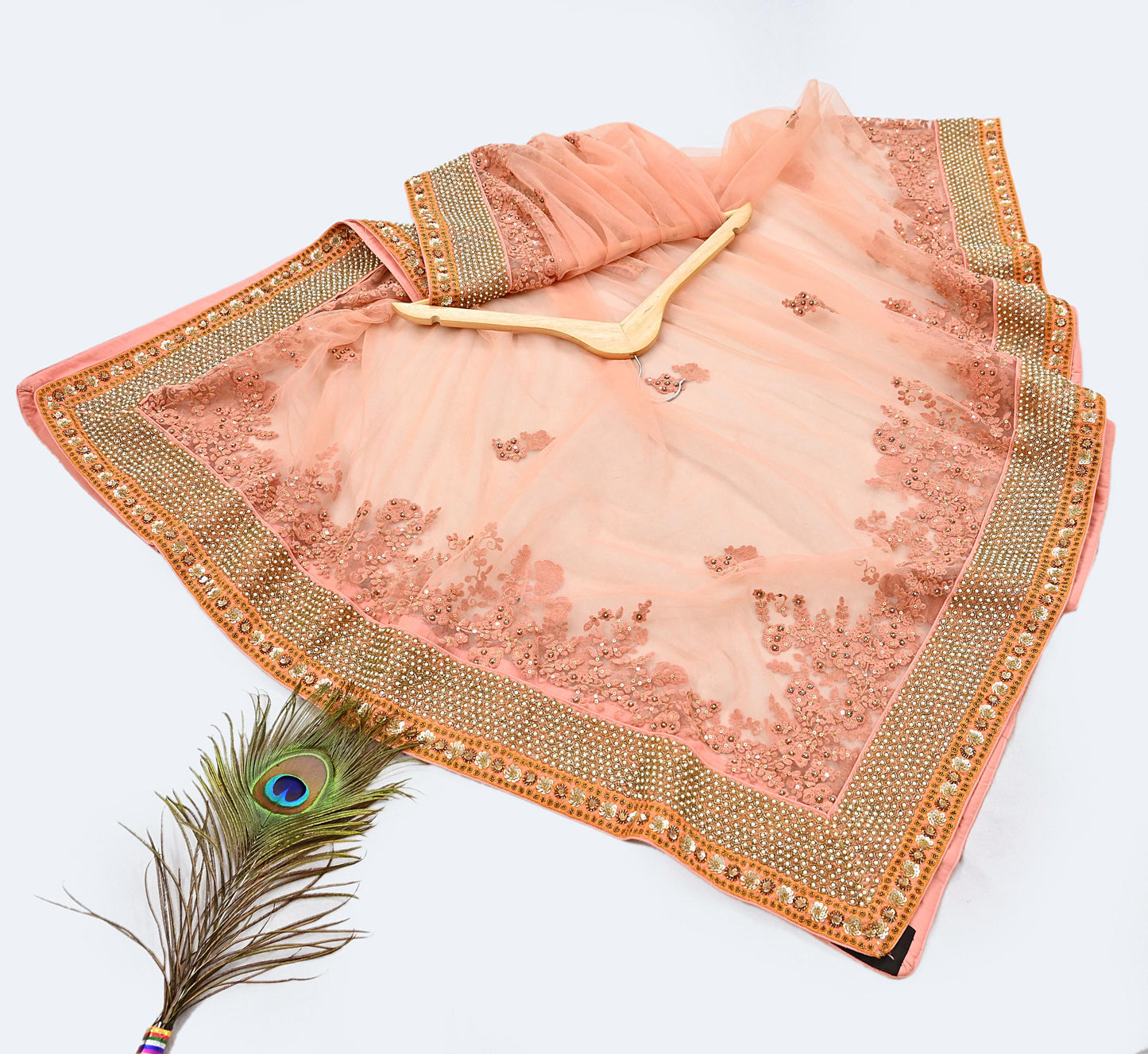 Indian Vintage Heavy Wedding Dupatta Peach Net Long Stole Hand Embroidered By Designer Sabyasachi Scarves Zardozi Bridal Veil