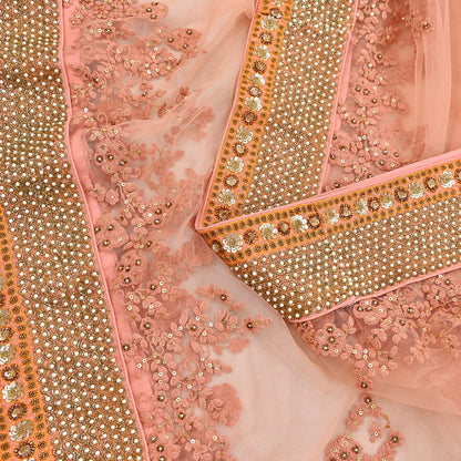 Indian Vintage Heavy Wedding Dupatta Peach Net Long Stole Hand Embroidered By Designer Sabyasachi Scarves Zardozi Bridal Veil