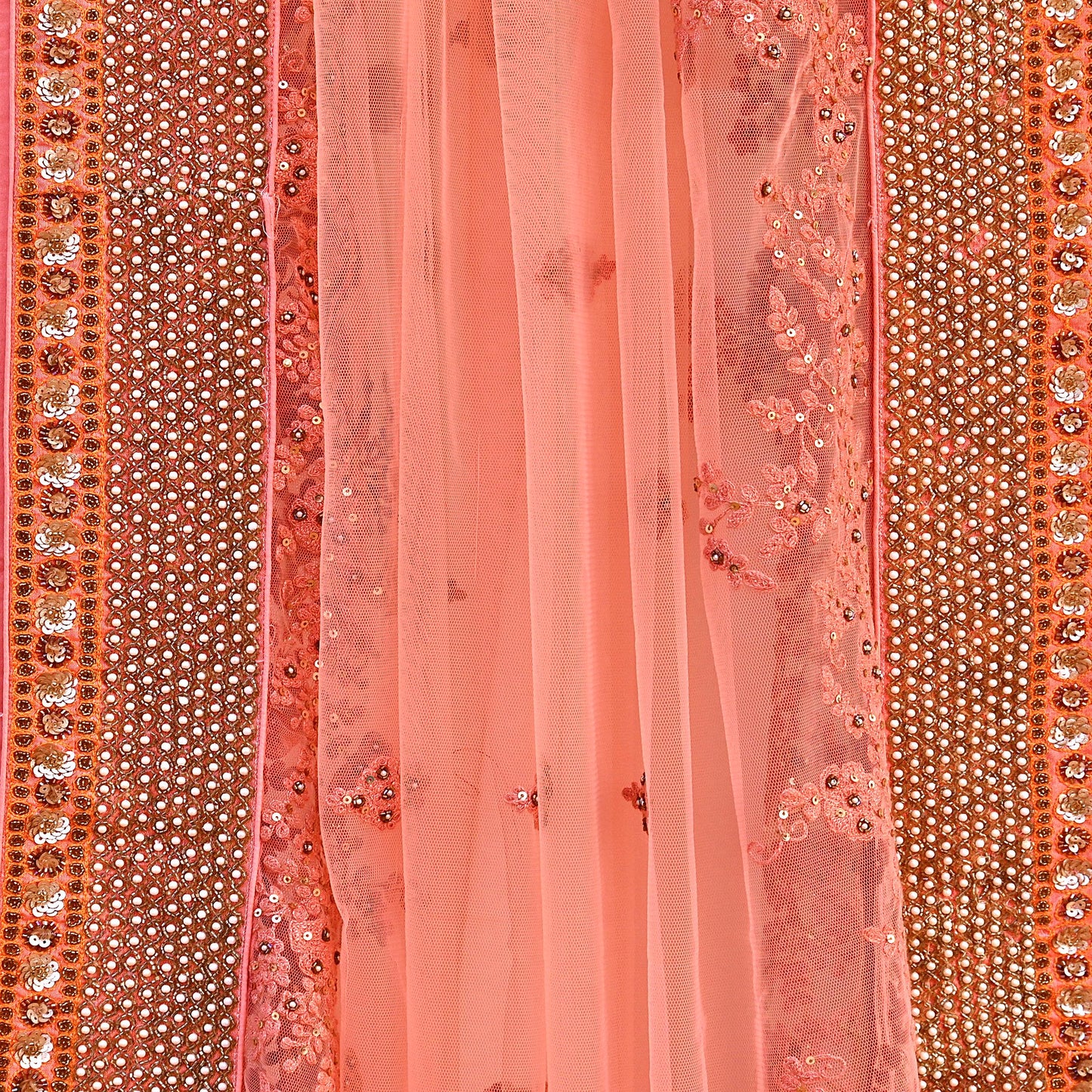 Indian Vintage Heavy Wedding Dupatta Peach Net Long Stole Hand Embroidered By Designer Sabyasachi Scarves Zardozi Bridal Veil