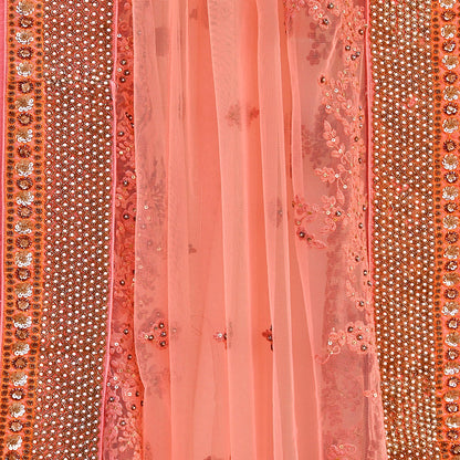 Indian Vintage Heavy Wedding Dupatta Peach Net Long Stole Hand Embroidered By Designer Sabyasachi Scarves Zardozi Bridal Veil