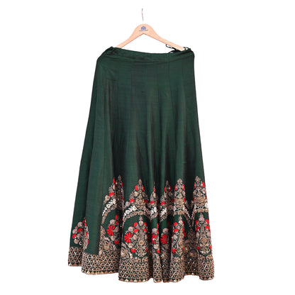 Indian Vintage Heavy Red Raw Silk Hand Embroidered Lehenga/Skirt By Designer Sabyasachi Bridal Wear Dabka/ Zardozi