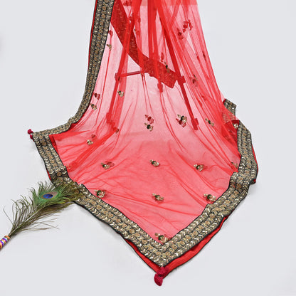 Indian Heavy Wedding Dupatta Red Net Long Stole Hand Embroidered By Designer Sabyasachi Scarves Zardozi Bridal Veil