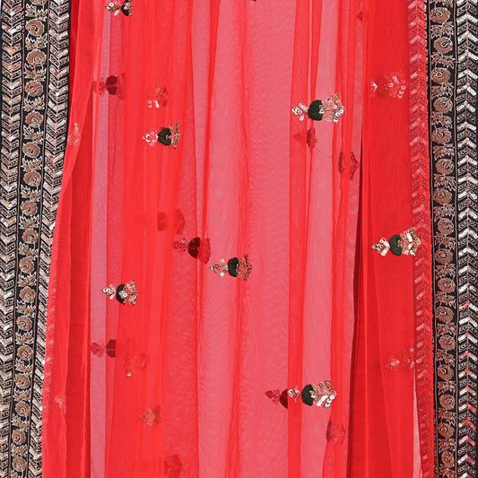 Indian Heavy Wedding Dupatta Red Net Long Stole Hand Embroidered By Designer Sabyasachi Scarves Zardozi Bridal Veil