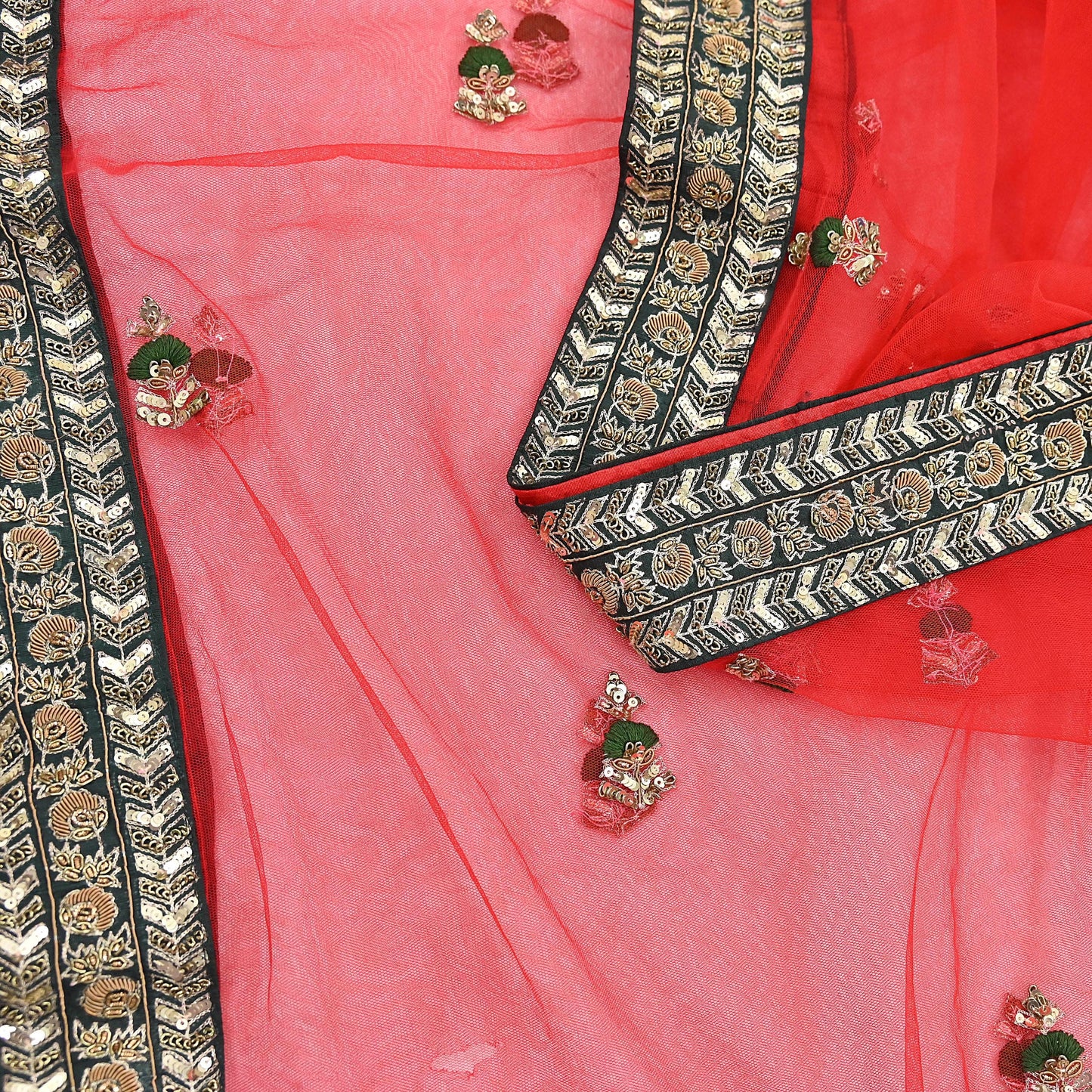 Indian Heavy Wedding Dupatta Red Net Long Stole Hand Embroidered By Designer Sabyasachi Scarves Zardozi Bridal Veil