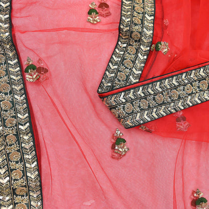 Indian Heavy Wedding Dupatta Red Net Long Stole Hand Embroidered By Designer Sabyasachi Scarves Zardozi Bridal Veil