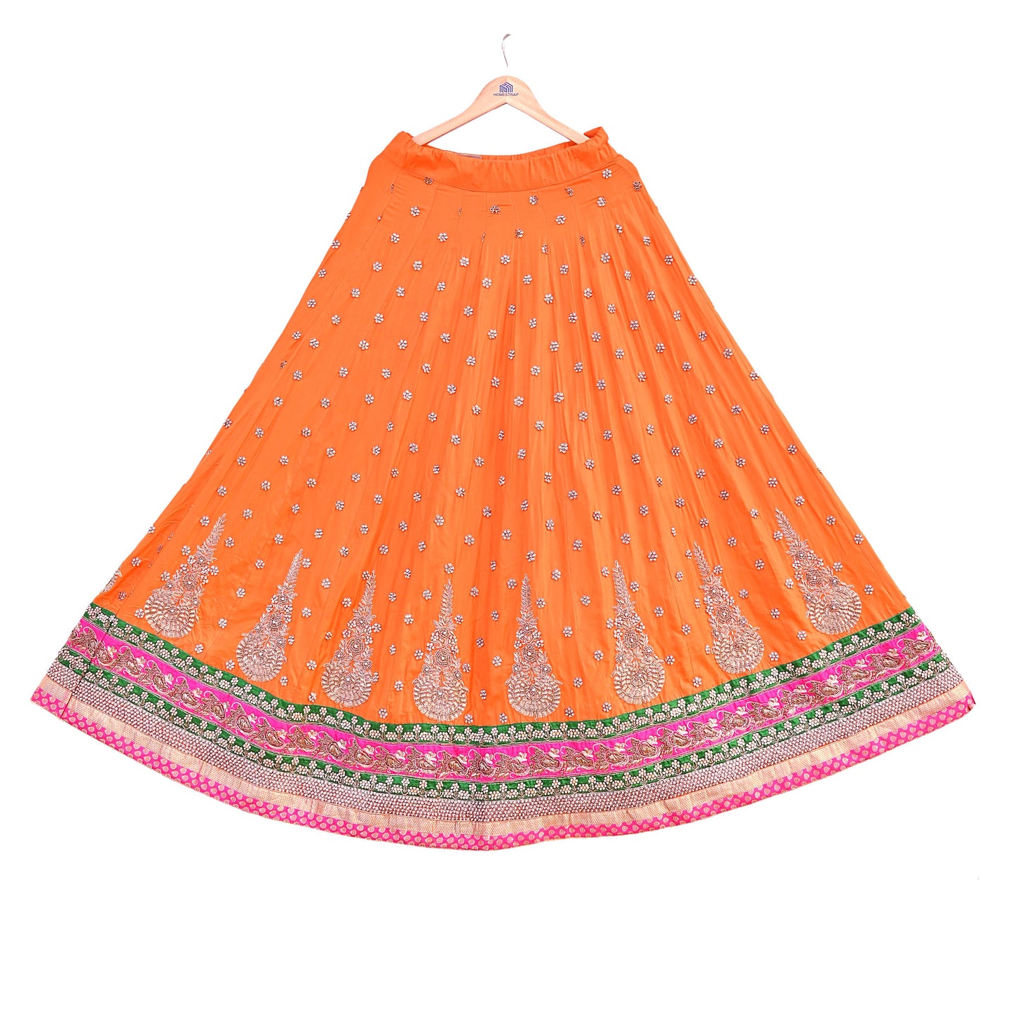 Indian Heavy Party Wear Orange Pure Silk Hand Embroidered Lehenga/Skirt Designer By Manish Malhotra Bridal Wear Zardozi/ Dabka