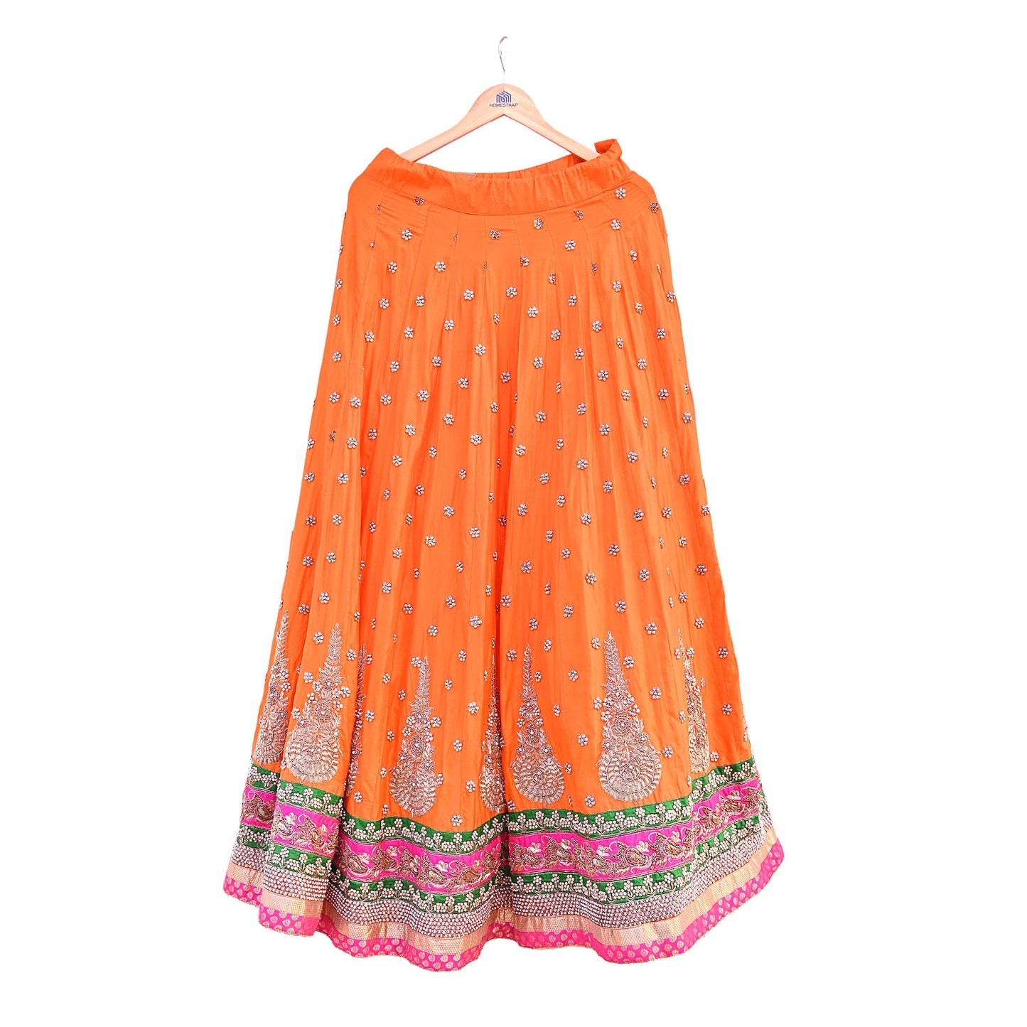 Indian Heavy Party Wear Orange Pure Silk Hand Embroidered Lehenga/Skirt Designer By Manish Malhotra Bridal Wear Zardozi/ Dabka
