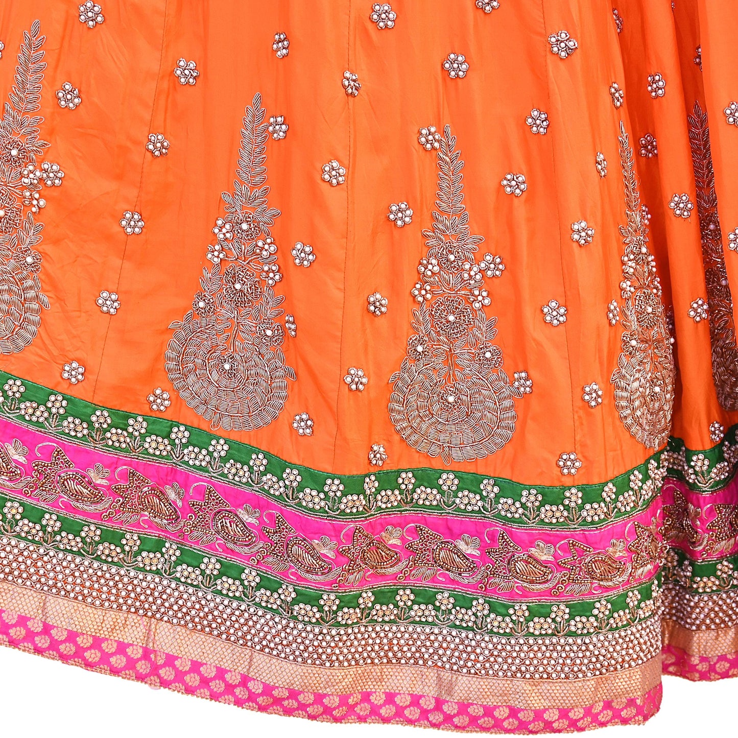 Indian Heavy Party Wear Orange Pure Silk Hand Embroidered Lehenga/Skirt Designer By Manish Malhotra Bridal Wear Zardozi/ Dabka