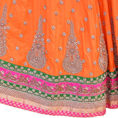 Indian Heavy Party Wear Orange Pure Silk Hand Embroidered Lehenga/Skirt Designer By Manish Malhotra Bridal Wear Zardozi/ Dabka