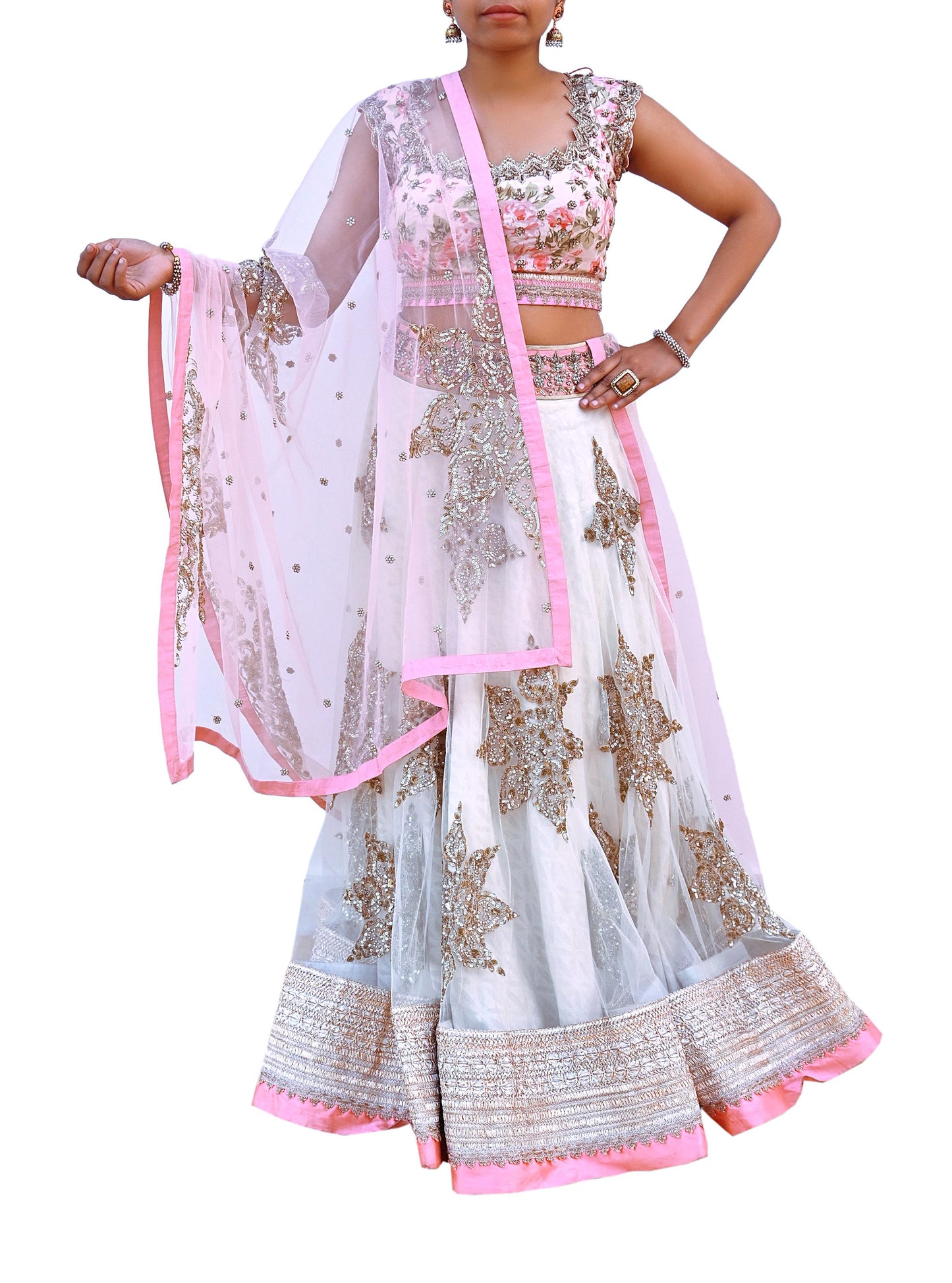 Anushree Reddy Pink White Net Lehenga Set Heavy Hand Embroidered Bridal Lehenga 3pcs Bollywood Wedding Wear Indian Outfit