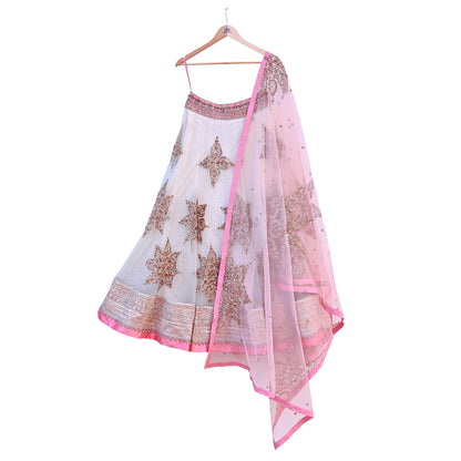 Anushree Reddy Pink White Net Lehenga Set Heavy Hand Embroidered Bridal Lehenga 3pcs Bollywood Wedding Wear Indian Outfit