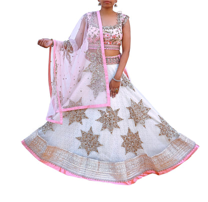 Anushree Reddy Pink White Net Lehenga Set Heavy Hand Embroidered Bridal Lehenga 3pcs Bollywood Wedding Wear Indian Outfit