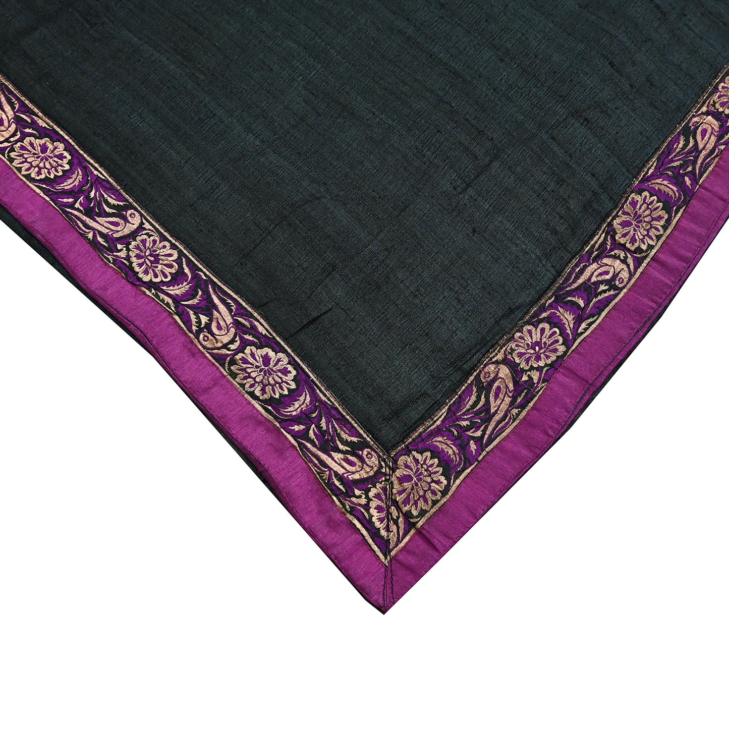 Indian Vintage Blue & Black Saree Pure Khadi Silk Handloom Hand Beaded Sari Craft Fabric 6yd Ethnic Fringes Dress making Crafting Quilting