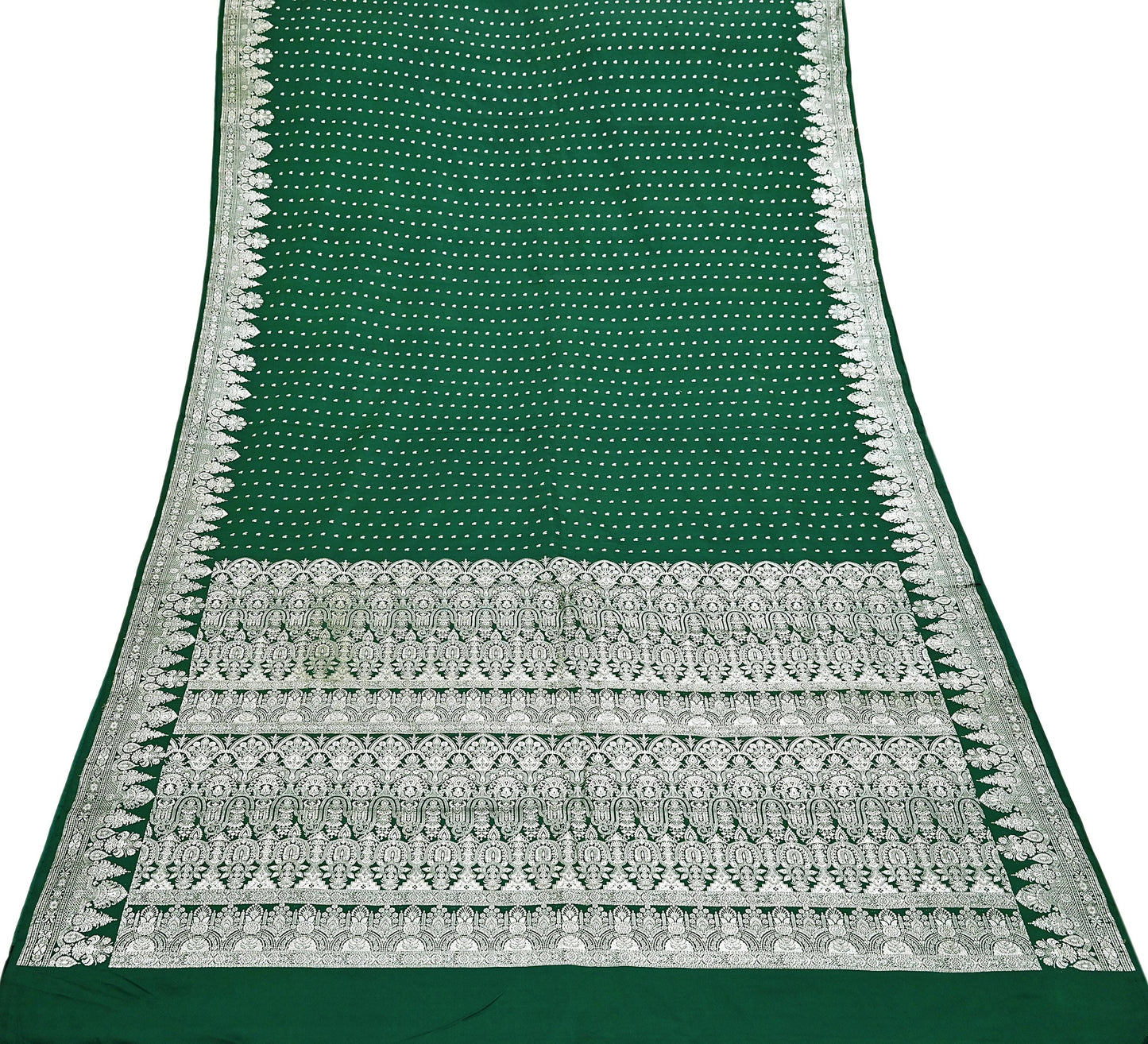 Indian Vintage Sari Bottle Green Heavy Wedding Pure Satin Silk Woven Banarasi Brocade Saree Zari 5Yd Craft Fabric Ethnic Dress making