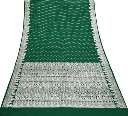 Indian Vintage Sari Bottle Green Heavy Wedding Pure Satin Silk Woven Banarasi Brocade Saree Zari 5Yd Craft Fabric Ethnic Dress making