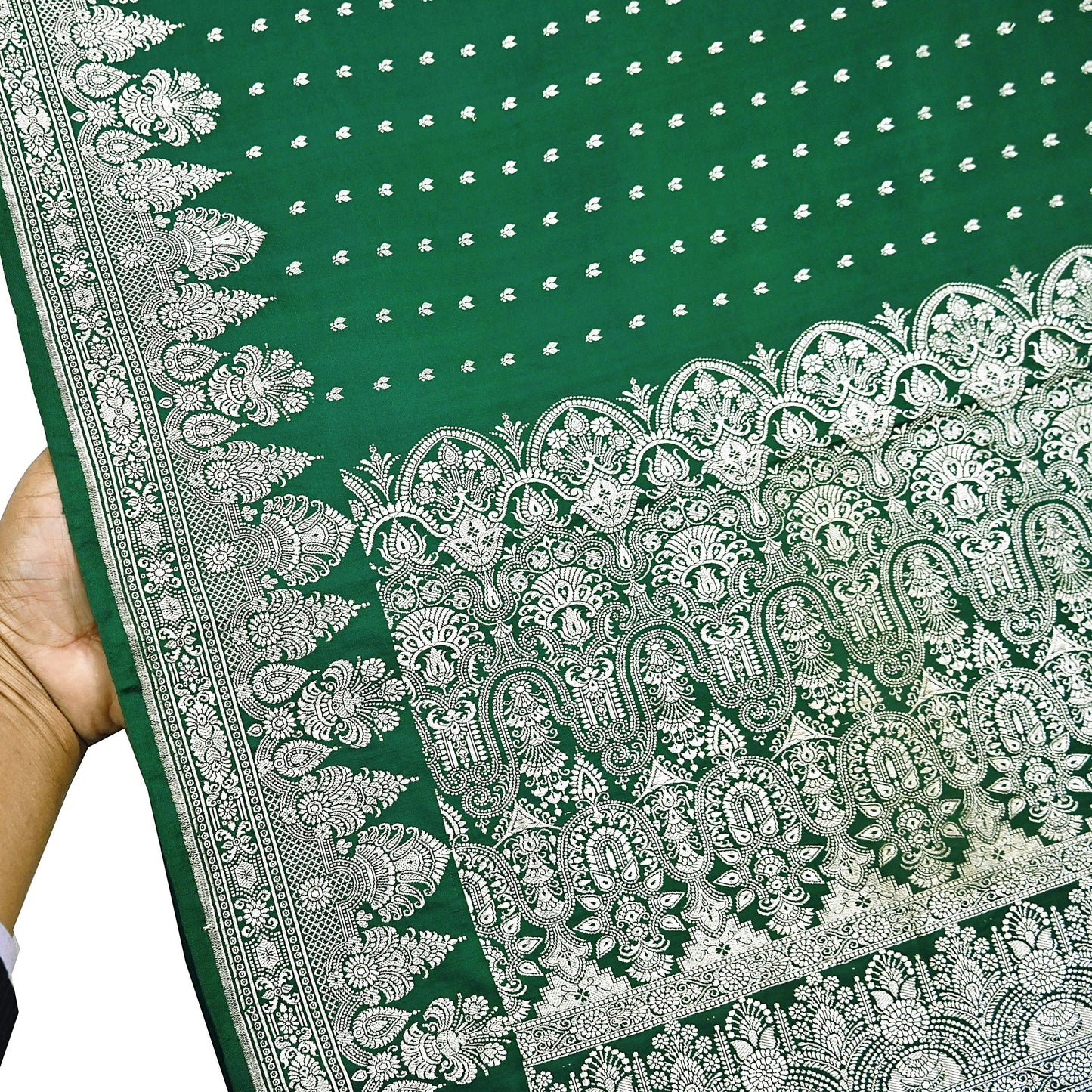 Indian Vintage Sari Bottle Green Heavy Wedding Pure Satin Silk Woven Banarasi Brocade Saree Zari 5Yd Craft Fabric Ethnic Dress making