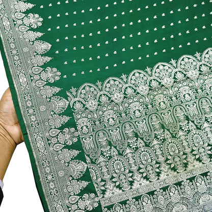 Indian Vintage Sari Bottle Green Heavy Wedding Pure Satin Silk Woven Banarasi Brocade Saree Zari 5Yd Craft Fabric Ethnic Dress making