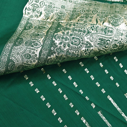 Indian Vintage Sari Bottle Green Heavy Wedding Pure Satin Silk Woven Banarasi Brocade Saree Zari 5Yd Craft Fabric Ethnic Dress making