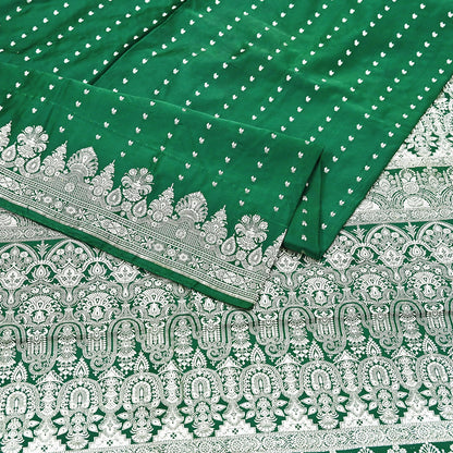 Indian Vintage Sari Bottle Green Heavy Wedding Pure Satin Silk Woven Banarasi Brocade Saree Zari 5Yd Craft Fabric Ethnic Dress making