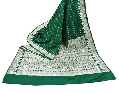 Indian Vintage Sari Bottle Green Heavy Wedding Pure Satin Silk Woven Banarasi Brocade Saree Zari 5Yd Craft Fabric Ethnic Dress making