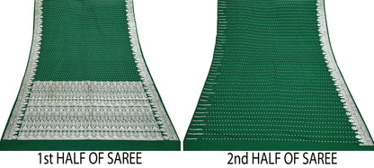 Indian Vintage Sari Bottle Green Heavy Wedding Pure Satin Silk Woven Banarasi Brocade Saree Zari 5Yd Craft Fabric Ethnic Dress making