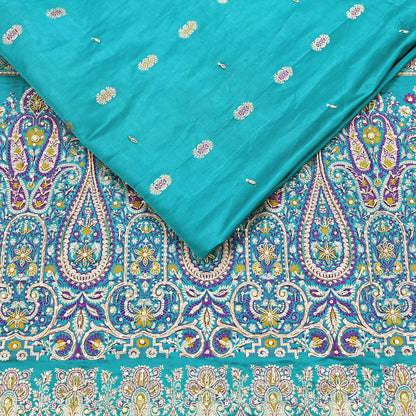 Indian Vintage Green Heavy Wedding Saree Pure Satin Silk Hand Embroidered Banarsi Brocade Sari Zari/Zardozi/Dabka 5Yd Dressmaking