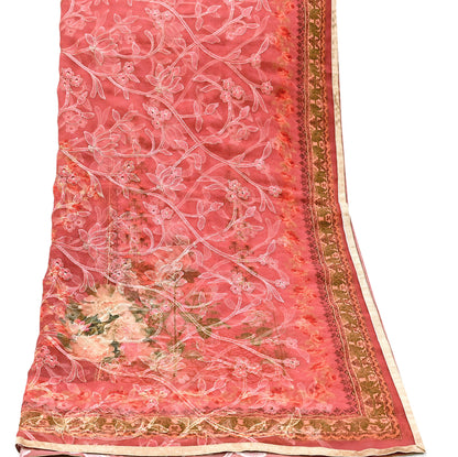 Indian Vintage Dupatta Brown & Pink Pure Georgette silk Long Stole Embroidered Scarves Stole Veil Wrap Sequins Zari